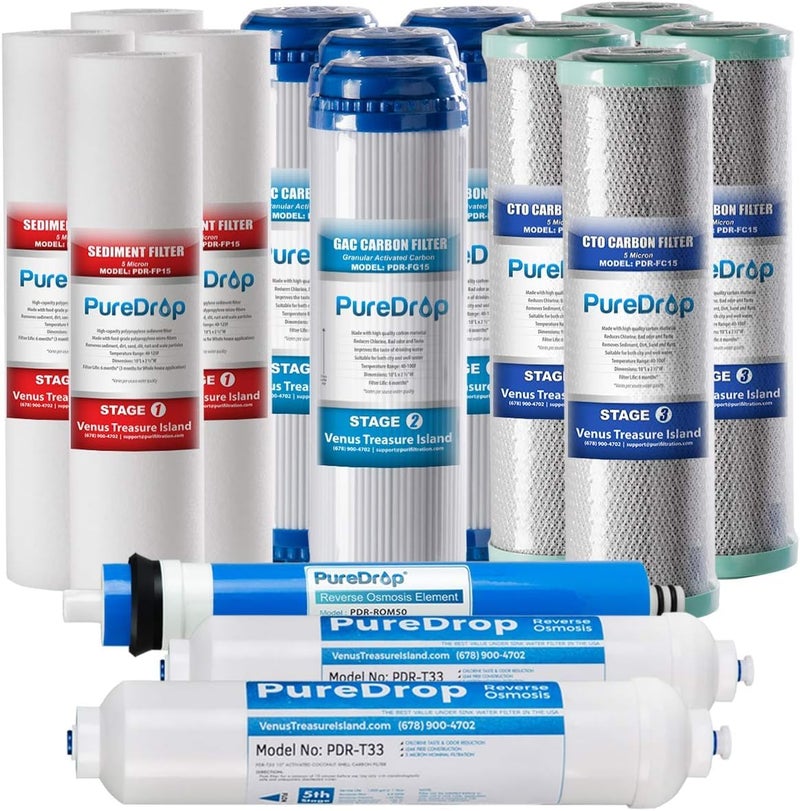 Pure Drop PureDrop PDR-F15-50 Standard 5-Stage Replacement Cartridge for 50 GPD Reverse Osmosis Water Filter System 2-Year Replacement Filter Pack,15 Counts, 12x15x15 - Image 1